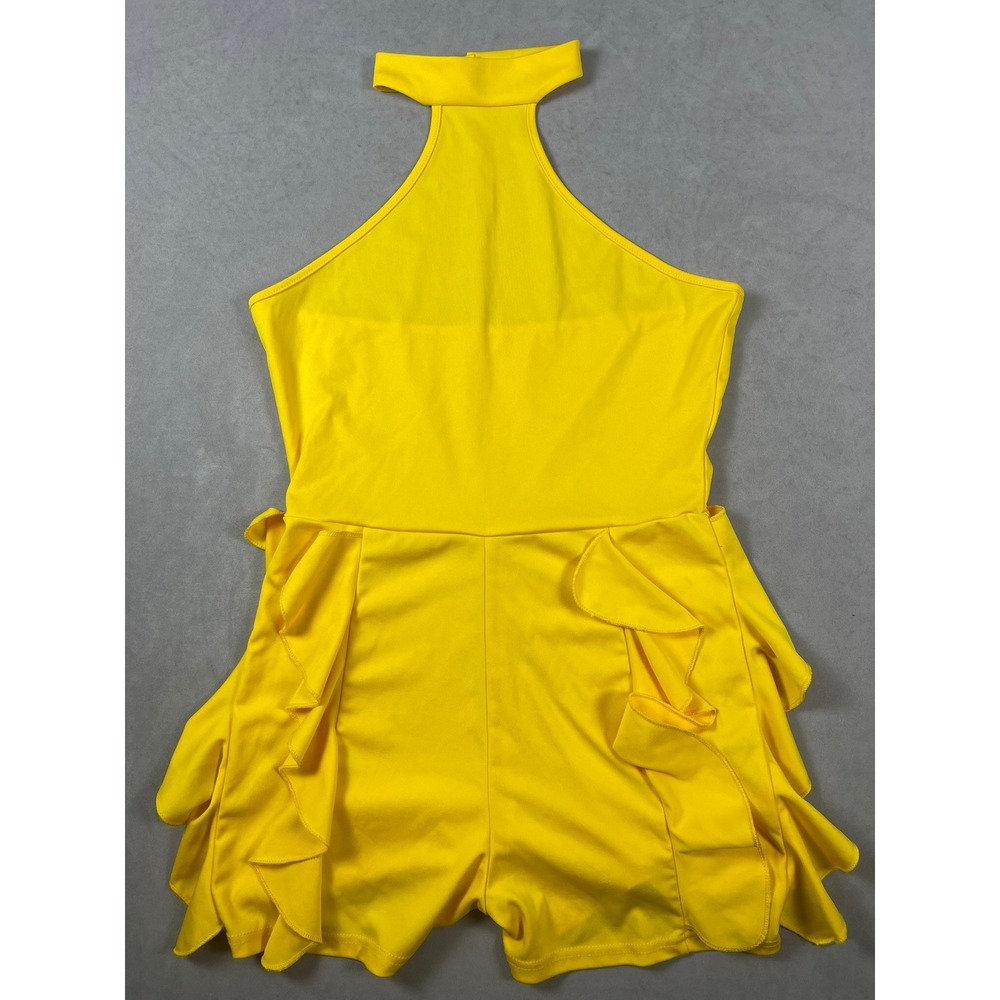 Yellow Halter Neck Ruffle Side Romper Sleeveless Mock Neck Size M